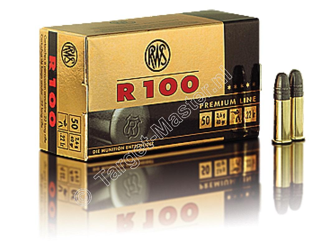 RWS Premium Line R100 Munitie .22 Long Rifle 40 grain Lead Round Nose verpakking 50